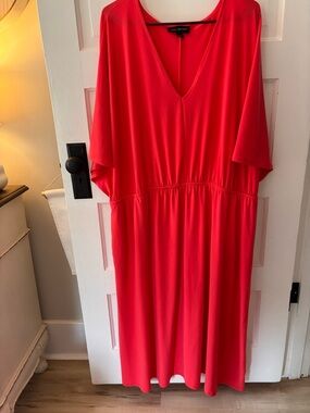 Lane Bryant Bright Coral Kimono Sleeve Cinched Elastic Waist Dress